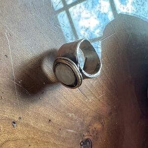 Silver and Gold-Tone Statement Ring with a Moonstone.